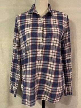 J. Crew red white blue plaid homespun cotton boy fit long sleeve popover shirt